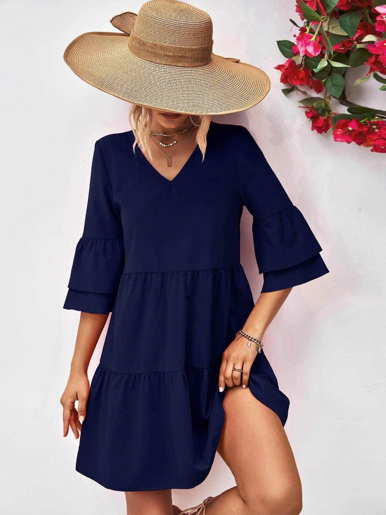 Ravishing Tiered Flare Sleeve Mini Dress - MXSTUDIO.COM