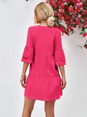 Ravishing Tiered Flare Sleeve Mini Dress - MXSTUDIO.COM