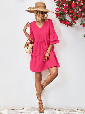 Ravishing Tiered Flare Sleeve Mini Dress - MXSTUDIO.COM