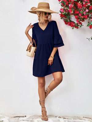 Ravishing Tiered Flare Sleeve Mini Dress - MXSTUDIO.COM