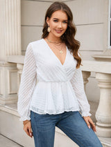 Raw And Pure Long Sleeve White Babydoll Blouse - MXSTUDIO.COM