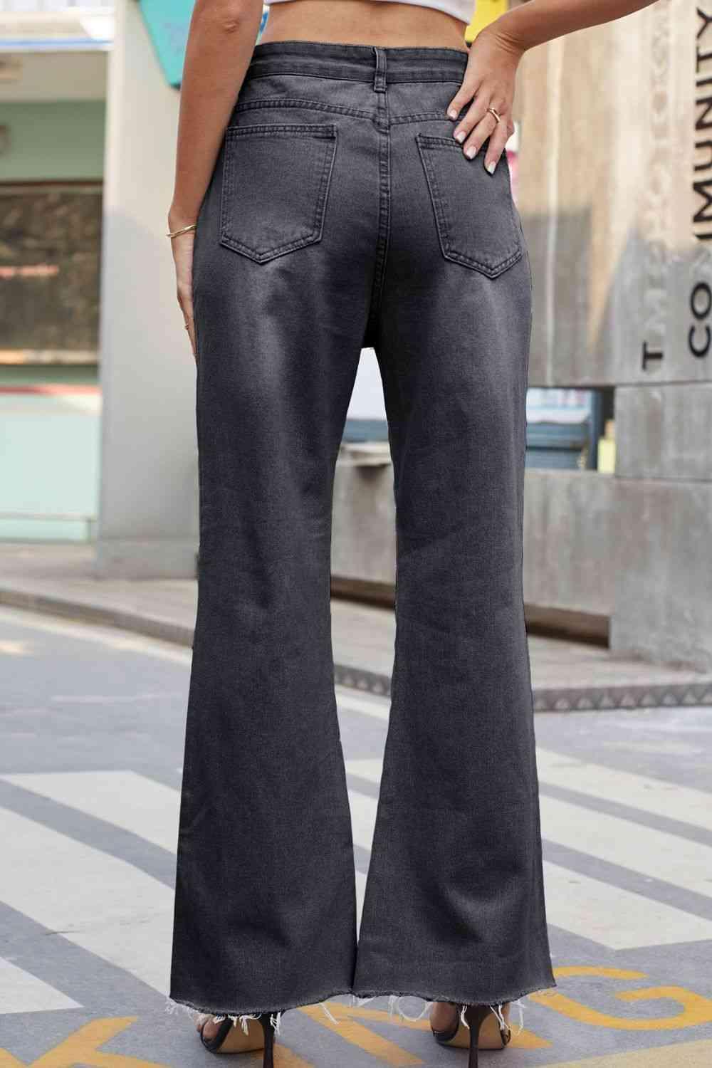 Raw Hem High Waist Distressed Wide Leg Jeans - MXSTUDIO.COM