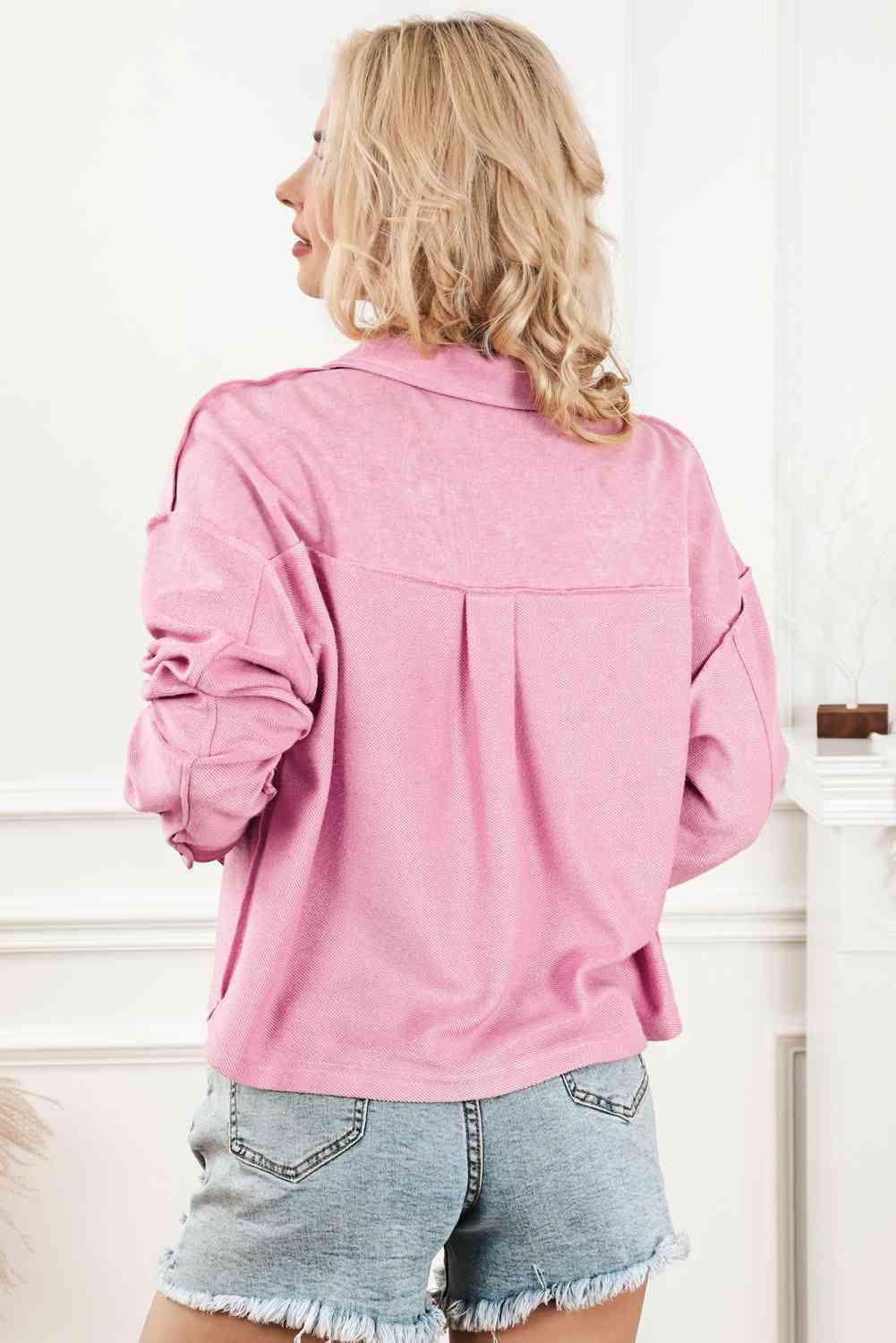 Rebellious Charm Button Down Pink Shirt Jacket - MXSTUDIO.COM