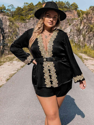 Redefine Your Style Long Sleeve Top Plus Size Shorts Set - MXSTUDIO.COM