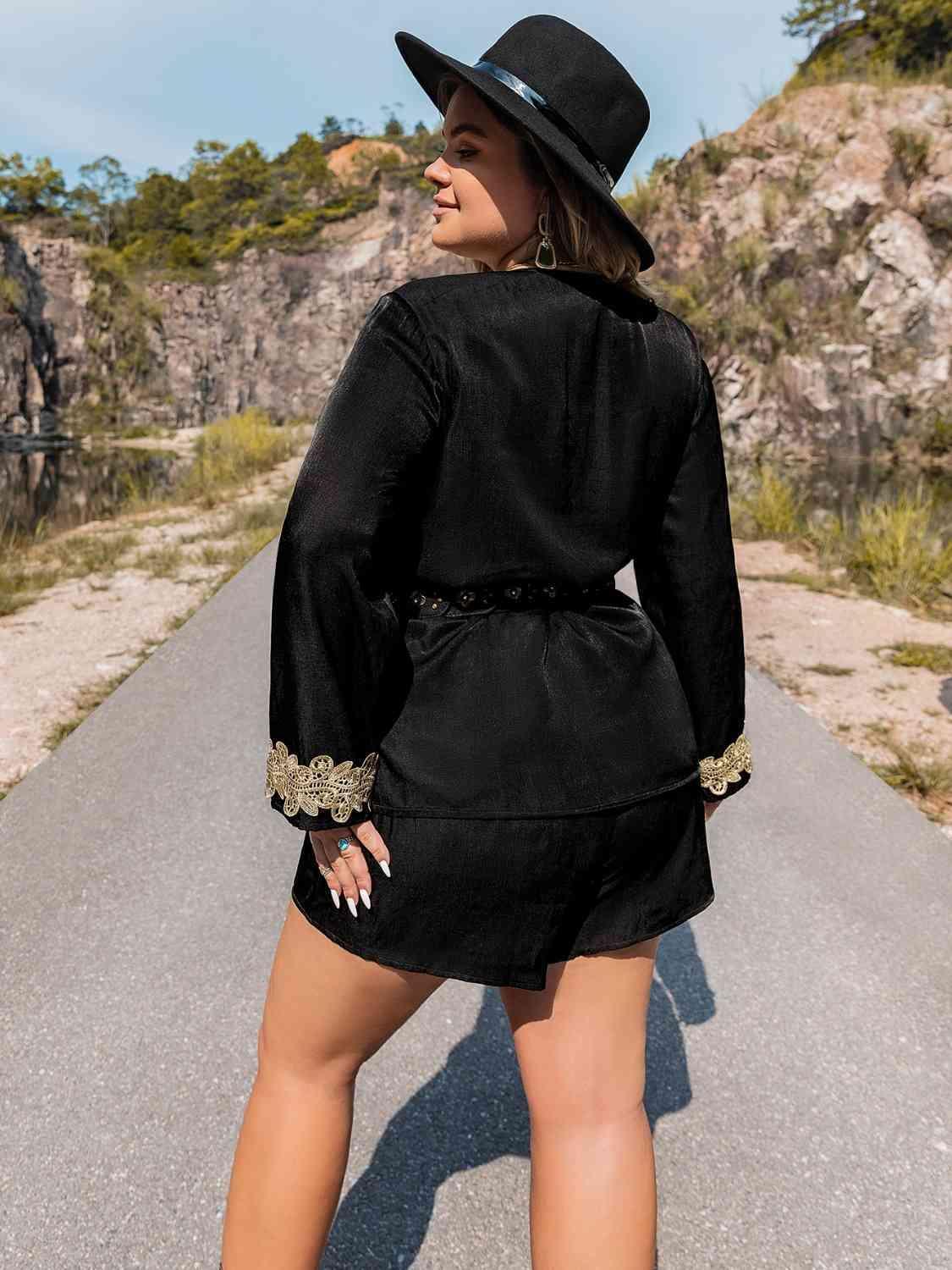 Redefine Your Style Long Sleeve Top Plus Size Shorts Set - MXSTUDIO.COM