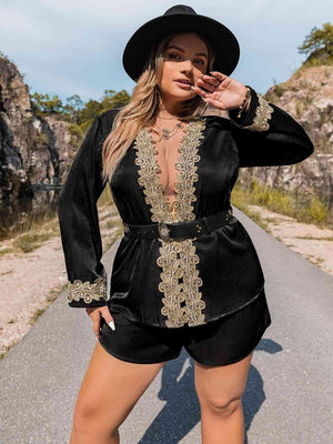 Redefine Your Style Long Sleeve Top Plus Size Shorts Set - MXSTUDIO.COM