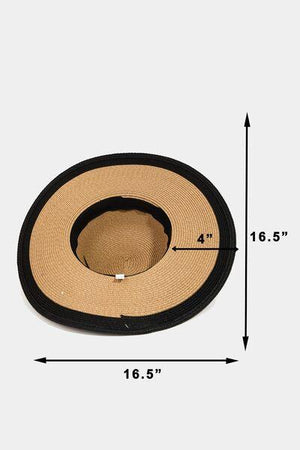 the size of a straw hat with a black band