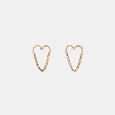 a pair of gold heart shaped earrings