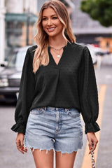 Refreshing Weekend Long Sleeve Swiss Dot Blouse - MXSTUDIO.COM