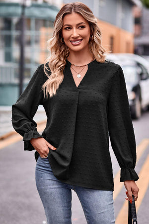 Refreshing Weekend Long Sleeve Swiss Dot Blouse - MXSTUDIO.COM