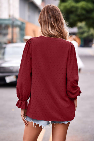 Refreshing Weekend Long Sleeve Swiss Dot Blouse - MXSTUDIO.COM