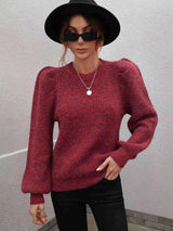 Regal Comfort Ribbed Knit Lantern Sleeve Sweater - MXSTUDIO.COM