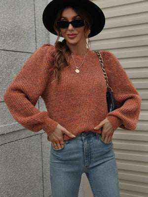 Regal Comfort Ribbed Knit Lantern Sleeve Sweater - MXSTUDIO.COM