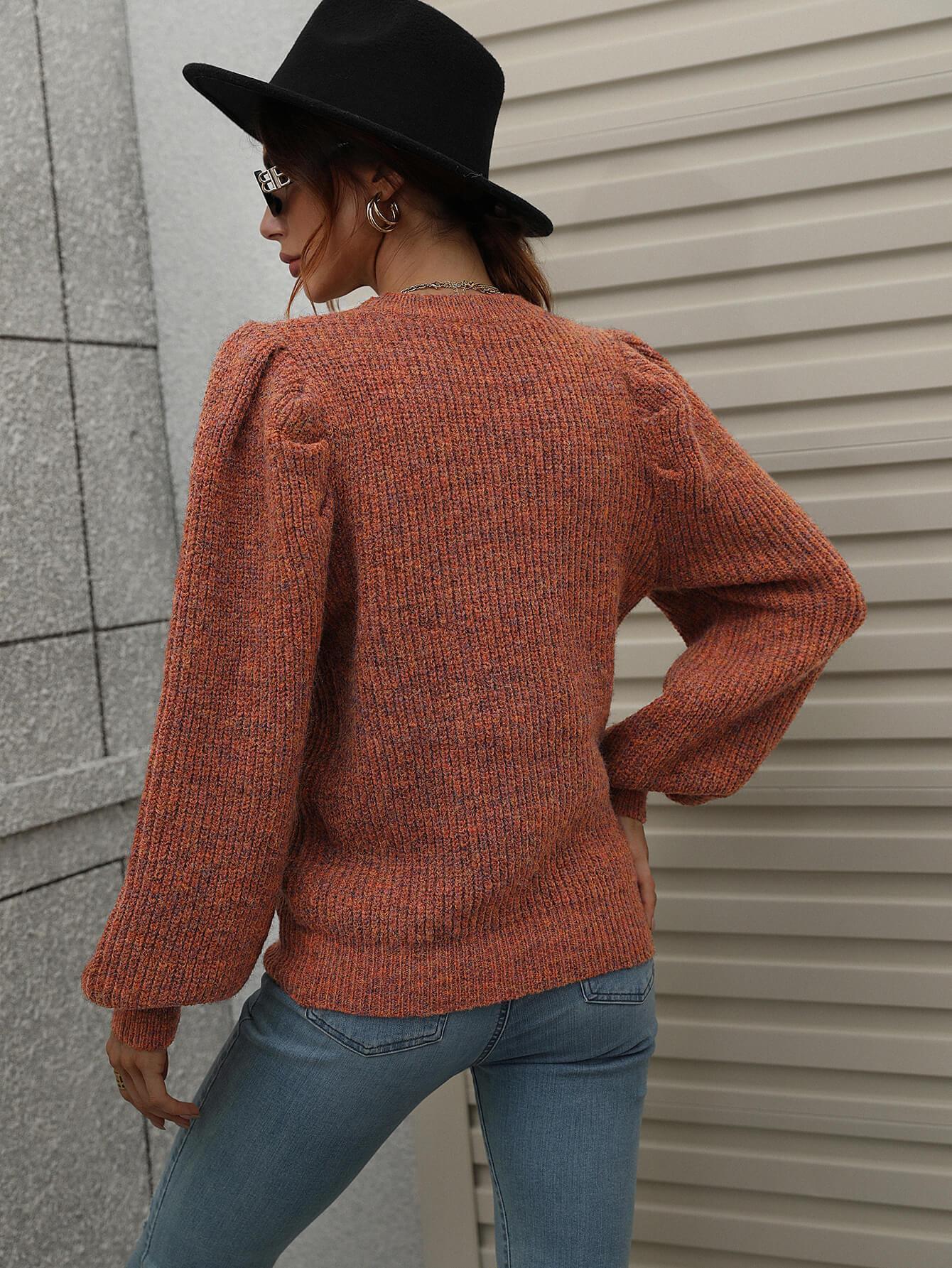 Regal Comfort Ribbed Knit Lantern Sleeve Sweater - MXSTUDIO.COM