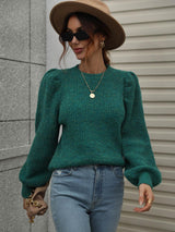 Regal Comfort Ribbed Knit Lantern Sleeve Sweater - MXSTUDIO.COM