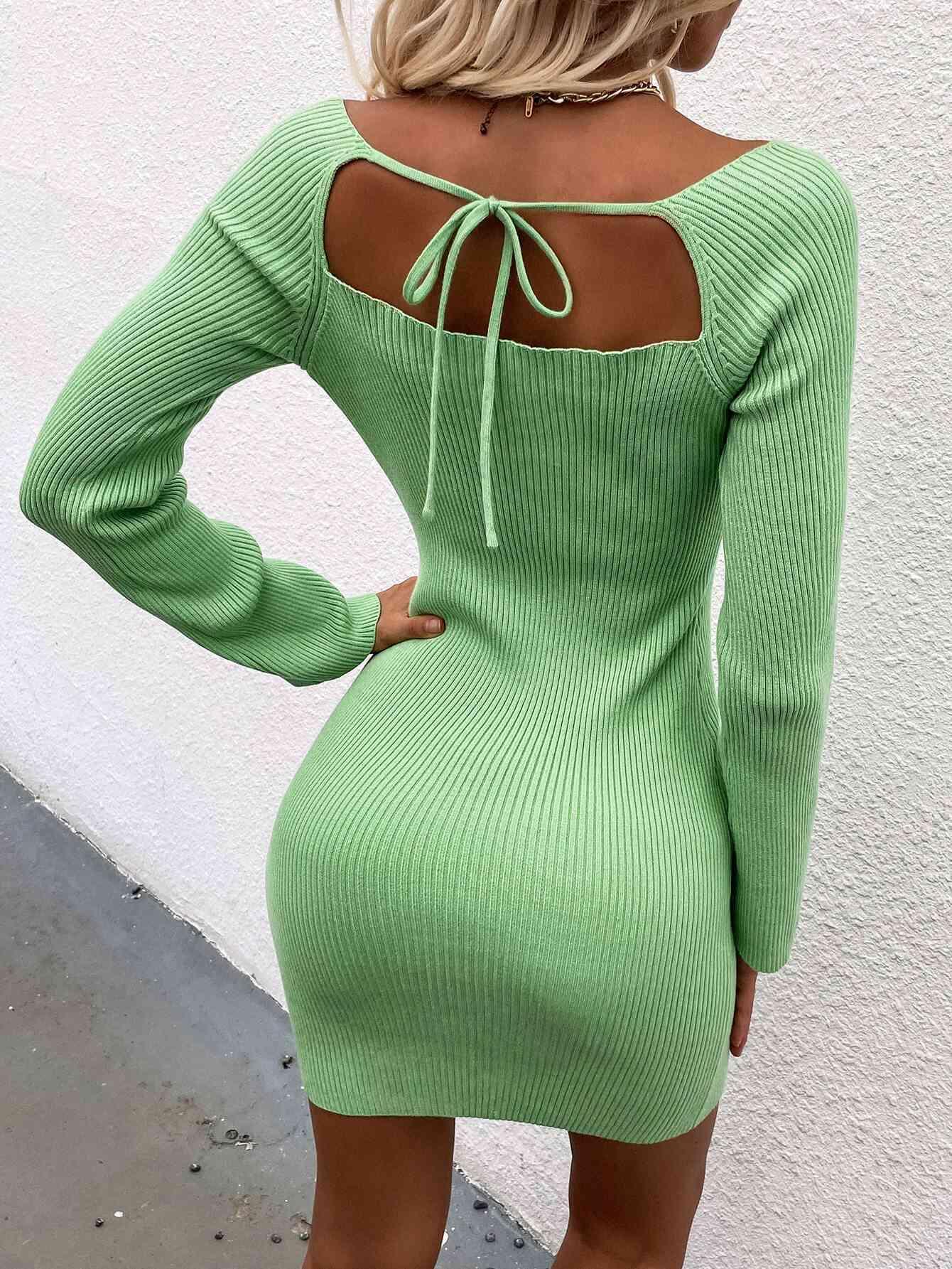 Regency Fashion Inspired Square Neck Sweater Dress-MXSTUDIO.COM