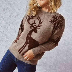 Reindeer And Snowflake Pattern Festive Sweater-MXSTUDIO.COM