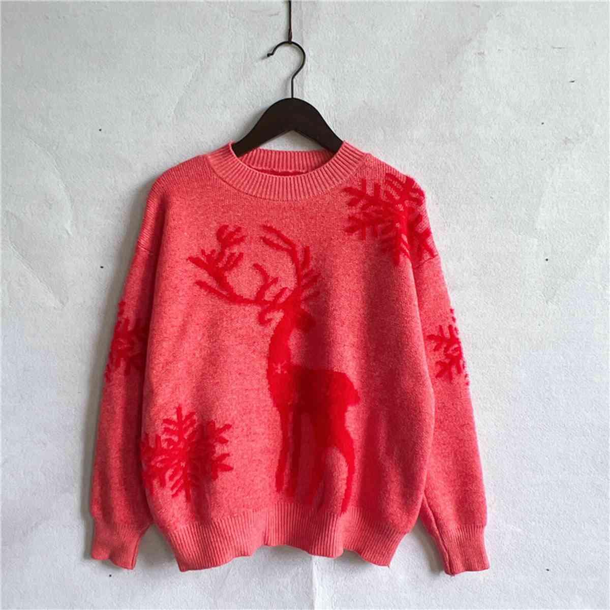 Reindeer And Snowflake Pattern Festive Sweater-MXSTUDIO.COM