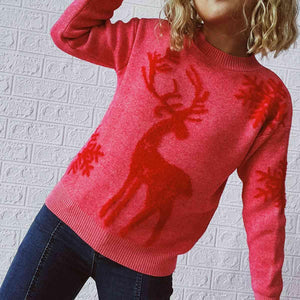 Reindeer And Snowflake Pattern Festive Sweater-MXSTUDIO.COM