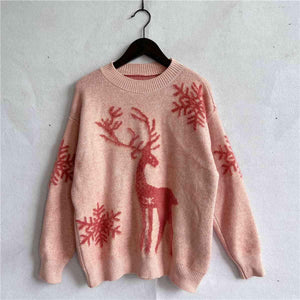 Reindeer And Snowflake Pattern Festive Sweater-MXSTUDIO.COM