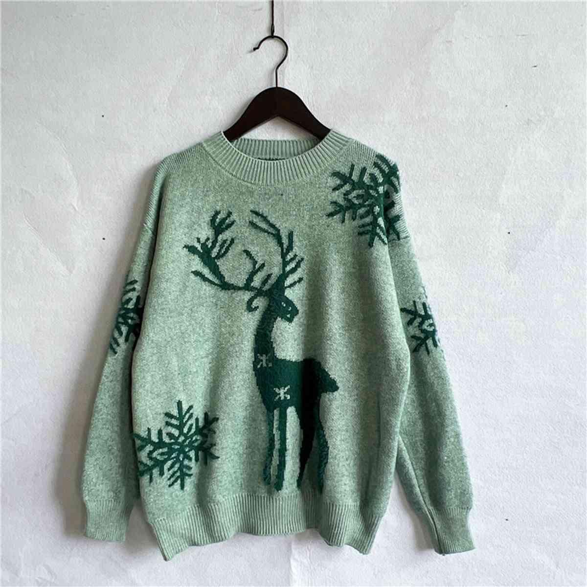 Reindeer And Snowflake Pattern Festive Sweater-MXSTUDIO.COM