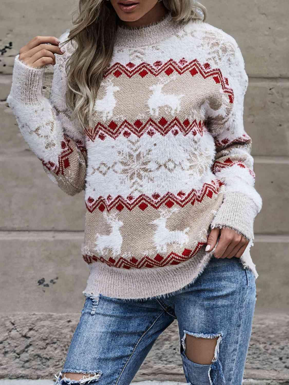 Reindeer & Snowflake Knitted Christmas Sweater-MXSTUDIO.COM