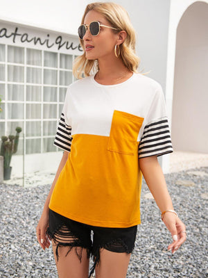 Rejuvenated Short Sleeve Color Block Tee - MXSTUDIO.COM