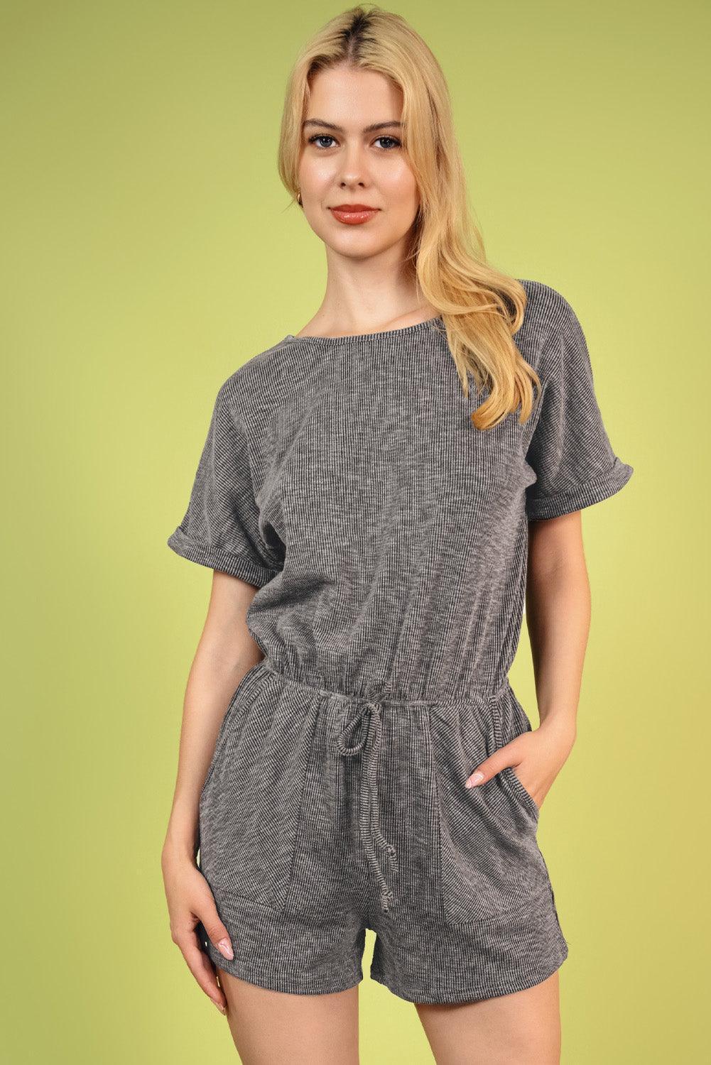 Relax Vibe Drawstring Waist Short Sleeve Romper - MXSTUDIO.COM - Stylish Womens Clothing