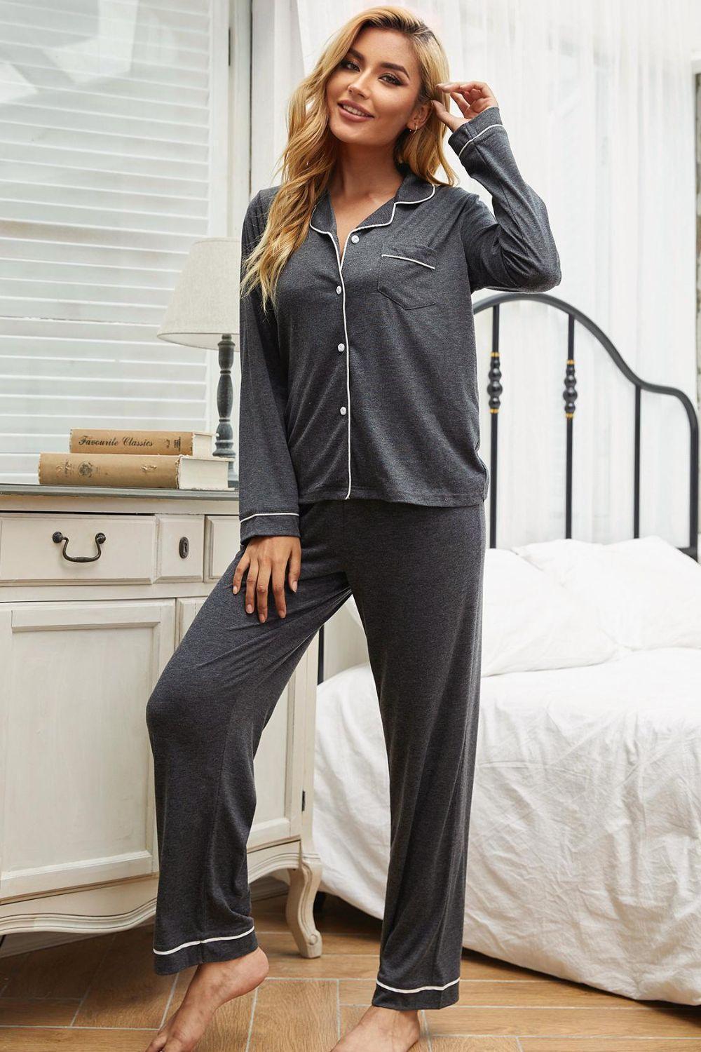 Relaxation Ready Contrast Piping Loungewear Set - MXSTUDIO.COM