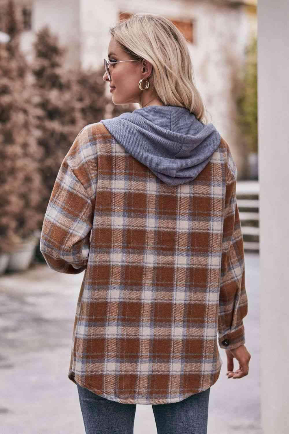 Relaxed And Comfy Plaid Hooded Jacket - MXSTUDIO.COM