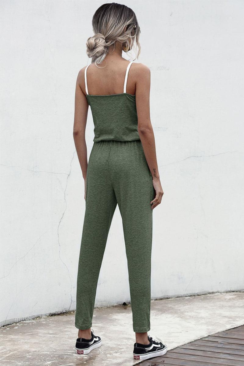 Relaxed Fit Contrast Binding Spaghetti Strap Jumpsuit - MXSTUDIO.COM
