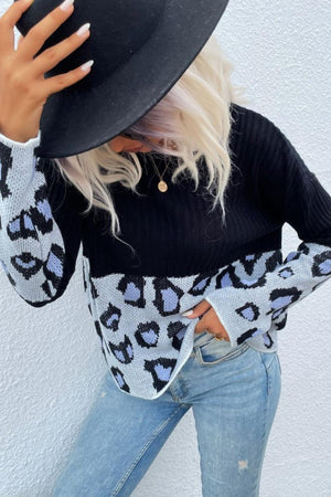 Relaxed Fit Crewneck Knit Leopard Sweater - MXSTUDIO.COM