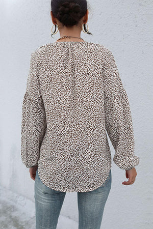 Relaxed Fit Leopard Print Balloon Sleeve Blouse - MXSTUDIO.COM