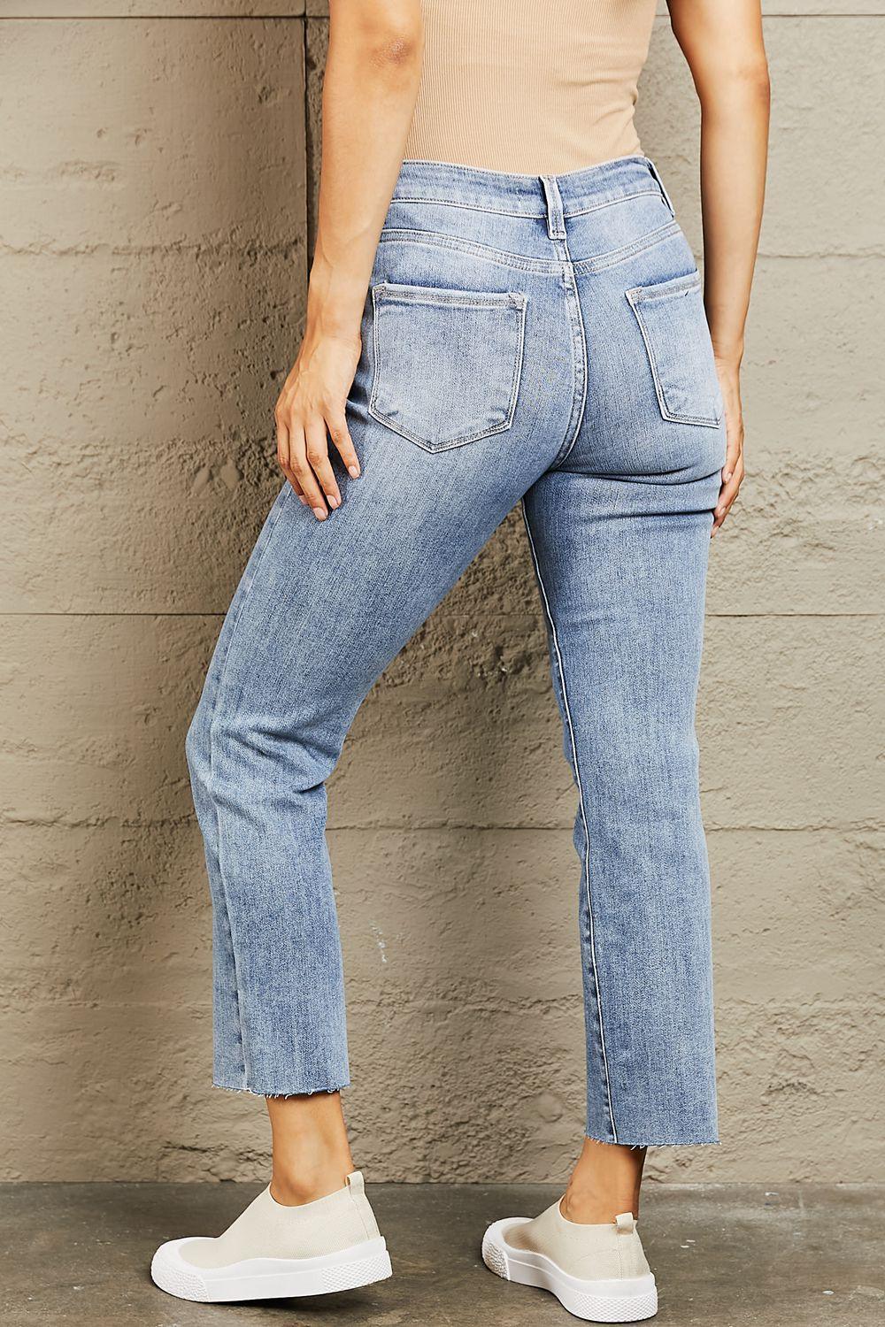 Relaxed Fit Stretch Mid Rise Cropped Jeans - MXSTUDIO.COM