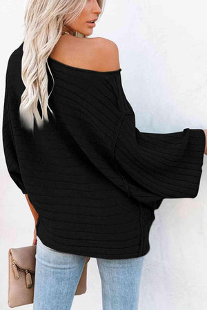 Relaxed Long Sleeve Boat Neck Knit Sweater-MXSTUDIO.COM