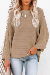 Relaxed Long Sleeve Boat Neck Knit Sweater-MXSTUDIO.COM