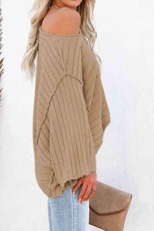 Relaxed Long Sleeve Boat Neck Knit Sweater-MXSTUDIO.COM