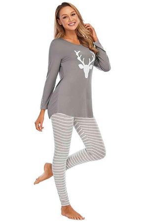 Relaxed Long Sleeve Top and Striped Pants Set - MXSTUDIO.COM