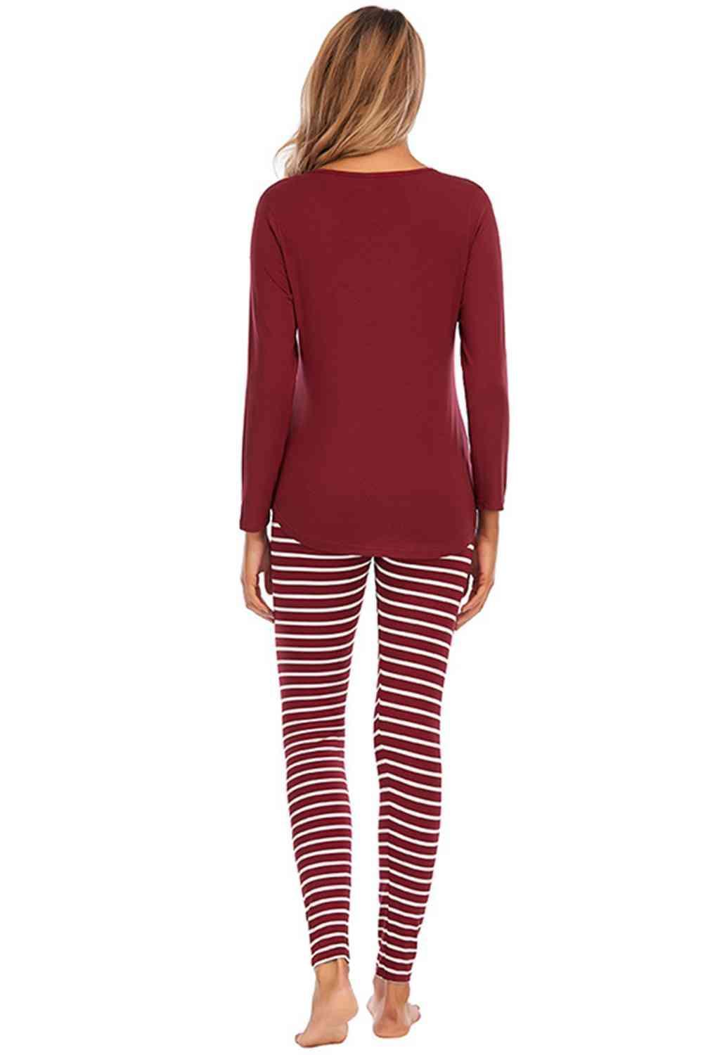 Relaxed Long Sleeve Top and Striped Pants Set - MXSTUDIO.COM