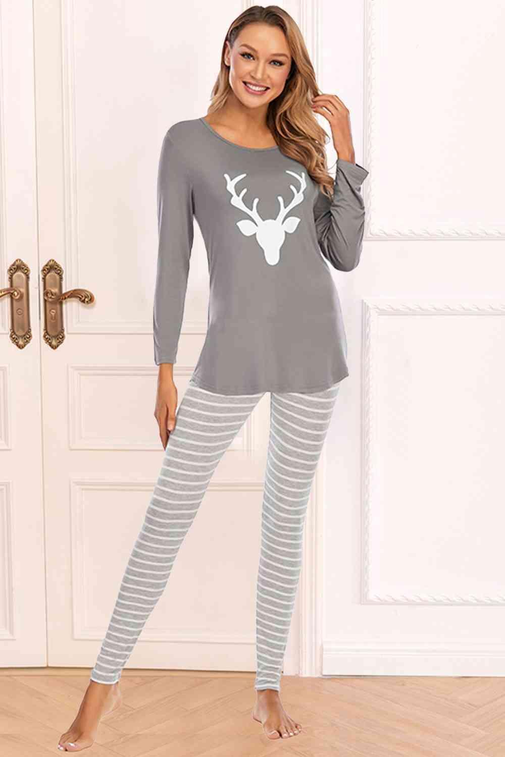 Relaxed Long Sleeve Top and Striped Pants Set - MXSTUDIO.COM