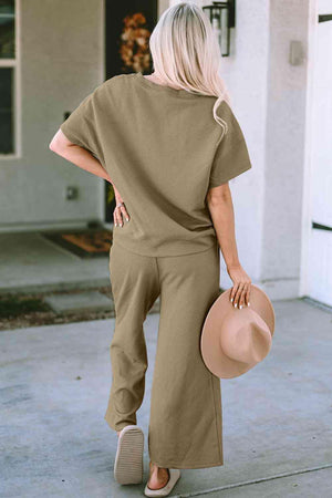 Relaxed Short Sleeve Top and Pants Set - MXSTUDIO.COM