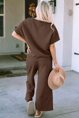 Relaxed Short Sleeve Top and Pants Set - MXSTUDIO.COM