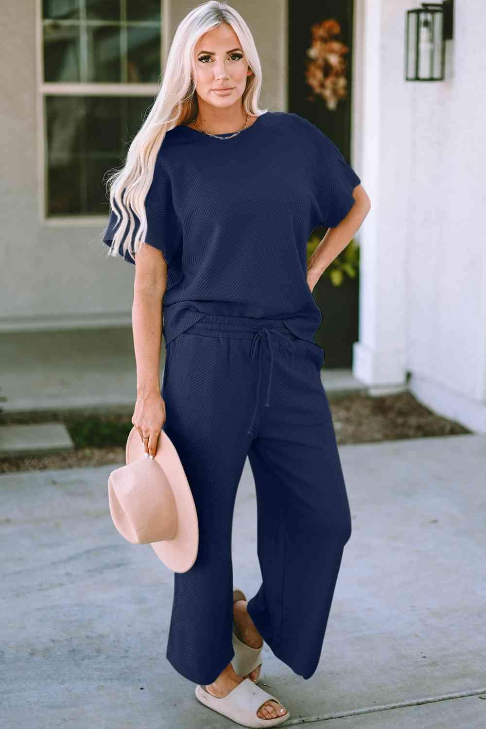 Relaxed Short Sleeve Top and Pants Set - MXSTUDIO.COM