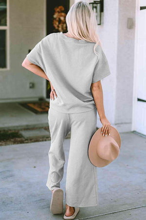 Relaxed Short Sleeve Top and Pants Set - MXSTUDIO.COM