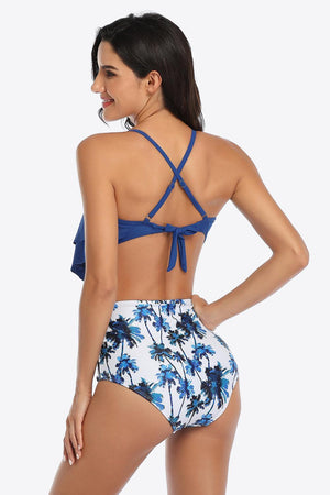 Relaxing Aura Botanical Print Ruffled Two-Piece Swimsuit - MXSTUDIO.COM