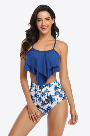 Relaxing Aura Botanical Print Ruffled Two-Piece Swimsuit - MXSTUDIO.COM