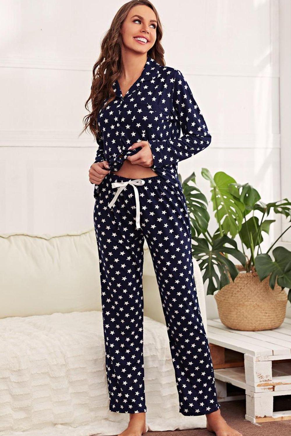 Relaxing Stars Print Lounge Set - MXSTUDIO.COM