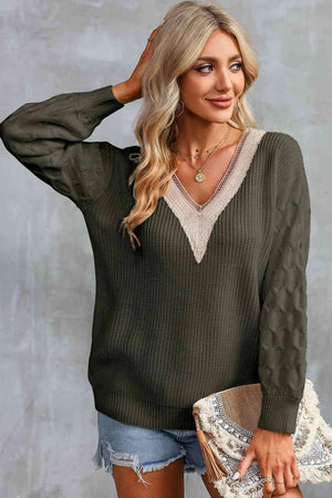 Relaxing Warmth Knit V Neck Sweater-MXSTUDIO.COM