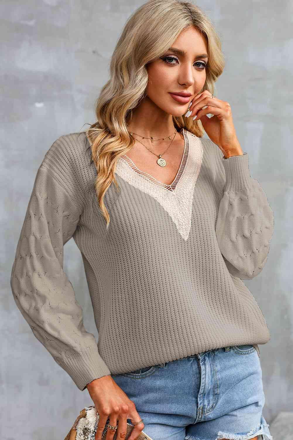 Relaxing Warmth Knit V Neck Sweater-MXSTUDIO.COM