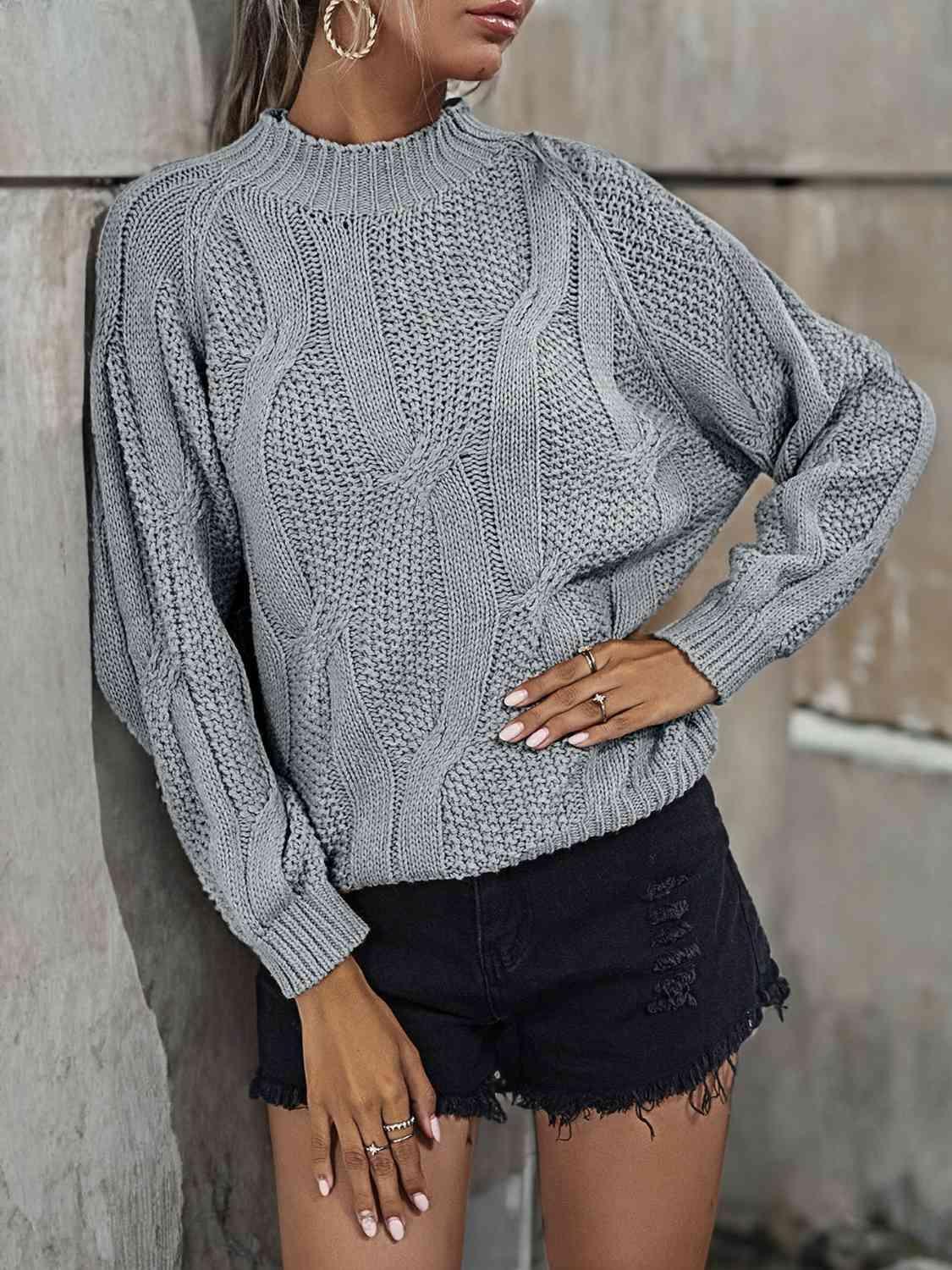 Reliable Warmth Mock Neck Cable Knit Sweater-MXSTUDIO.COM